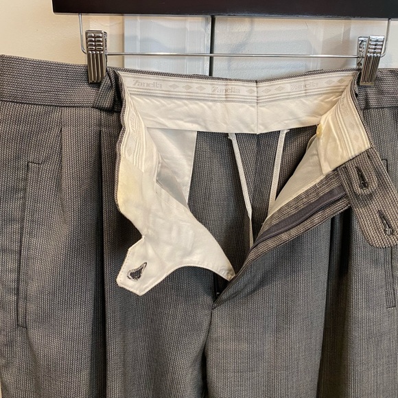 ZANELLA Men’s Wool Dress Pants light grey pleated Stefano. Waist 36” 28” Inseam - Picture 5 of 13